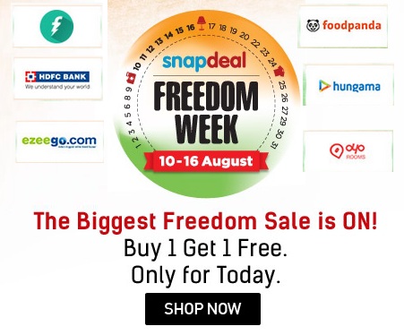 India Desire : Snapdeal BOGO Offer : Buy 1 Get 1 Free On Snapdeal The Biggest Freedom Sale Only For 14th August 2015